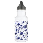 Bouteille d'eau florale bleu blanc avec nom (Gauche)