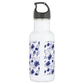 Bouteille d'eau florale bleu blanc avec nom (Dos)