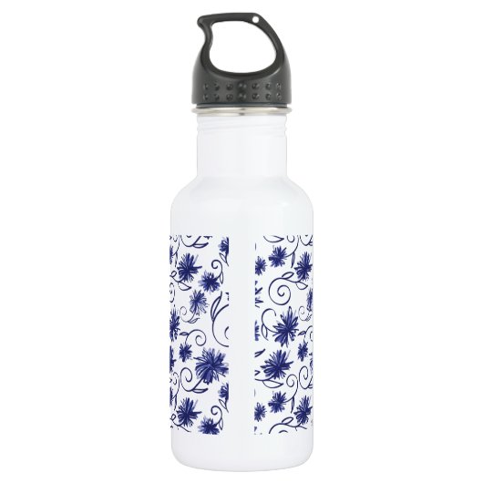 Bouteille d'eau florale bleu blanc avec nom (Dos)