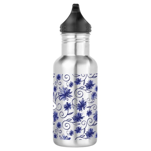 Bouteille d'eau florale bleu blanc avec nom (Droite)