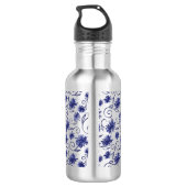 Bouteille d'eau florale bleu blanc avec nom (Dos)
