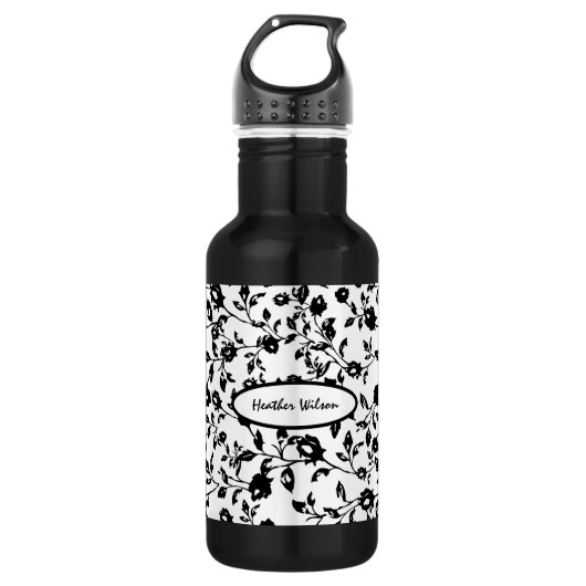 Bouteille d'eau florale gothique noir et blanc ave (Devant)