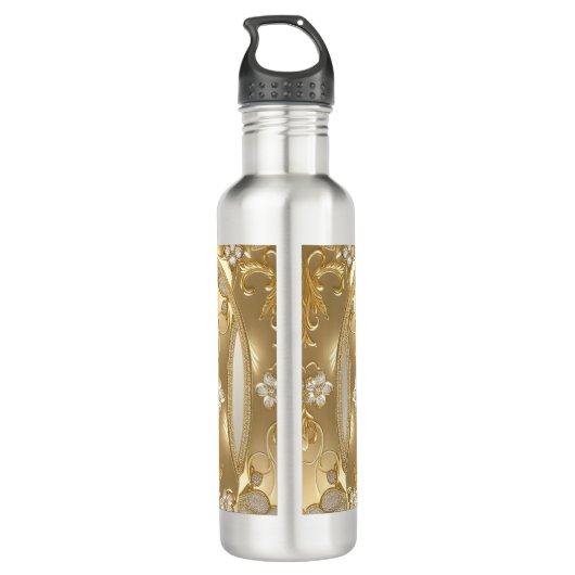 Bouteille d'eau florale ornée d'or (Dos)