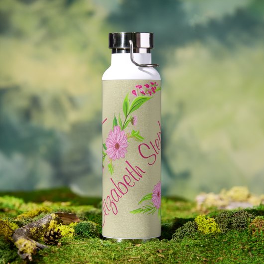Bouteille d'eau florale rose et verte (Extérieur)