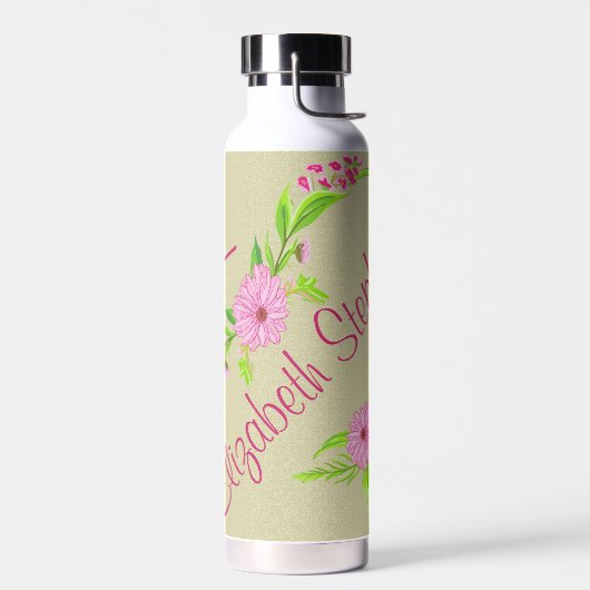 Bouteille d'eau florale rose et verte (Gauche)