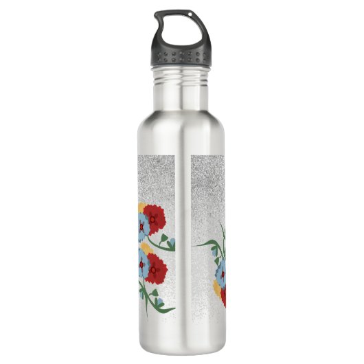 Bouteille D'eau Florals mexicains Green Sparkle Nom monogramme (Dos)