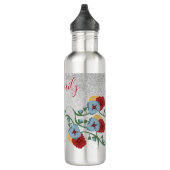 Bouteille D'eau Florals mexicains Green Sparkle Nom monogramme (Droite)