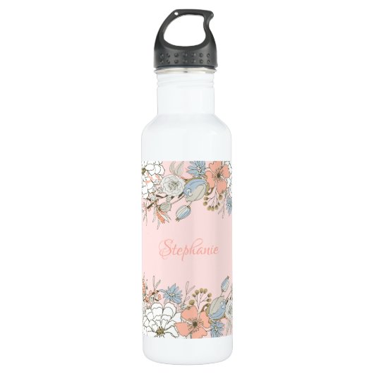Bouteille D'eau Flore bleu rose pâle Personnalisé (Devant)