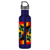 Bouteille D'eau Florets verts et bleus en flammes (Dos)