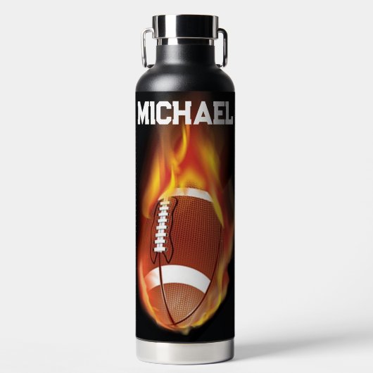 Bouteille D'eau Football flamboyant avec nom (Avant)