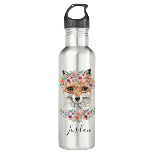 Bouteille D'eau Fox floral | ajoutent votre nom (Devant)