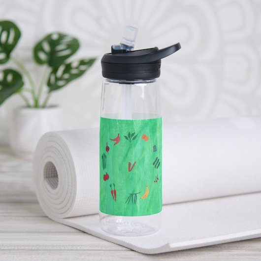 Bouteille D'eau Fruits et légumes à monogramme sur fond vert (Yoga (pivotée))