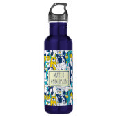 Bouteille D'eau Fun Blue Yellow Dogs Pattern Personalized Name (Devant)