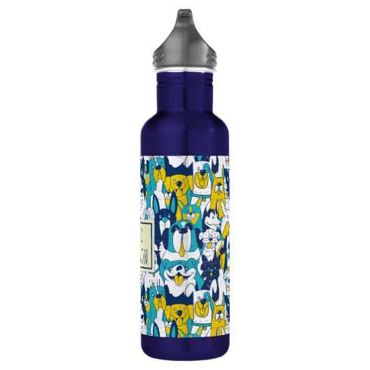 Bouteille D'eau Fun Blue Yellow Dogs Pattern Personalized Name (Droite)