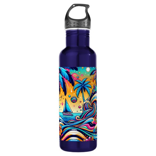 Bouteille D'eau Fun Whimsic Psychedelic Voilier (Devant)