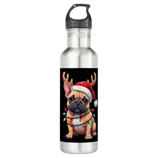 Bouteille D'eau Funny French Bulldog Christmas Light Santa Hat Rei (Devant)