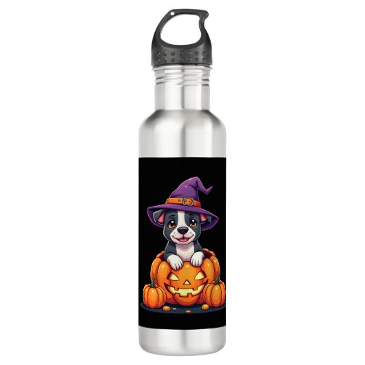 Bouteille D'eau Funny Pitbull Witch Pumpkin Dog Halloween Mens Wom (Devant)