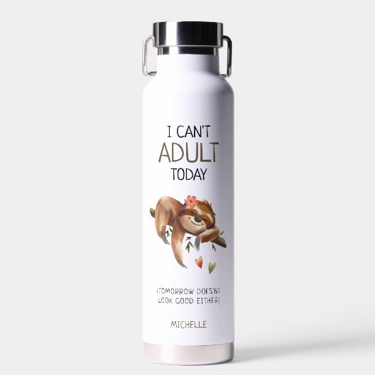 Bouteille D'eau Funny Sloth 'I can't Adult Today' Hydrate Tracker (Avant)