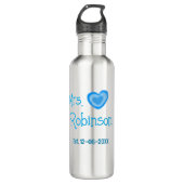 Bouteille D'eau Future mariée Mme ajouter nom date aquarelle cœur  (Devant)