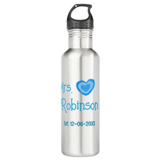 Bouteille D'eau Future mariée Mme ajouter nom date aquarelle cœur  (Devant)
