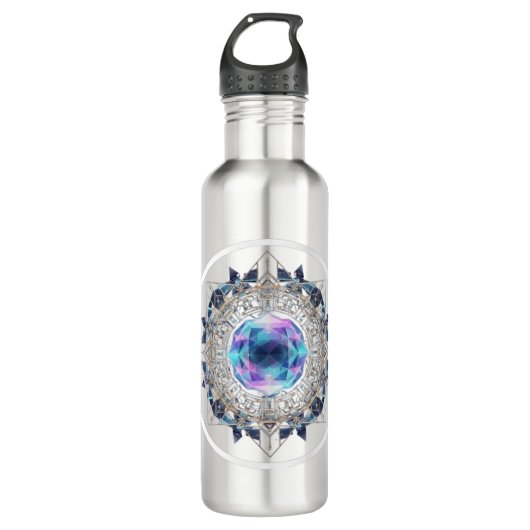 Bouteille D'eau Futuristic Crystal Mandala – Geometric Tech Art (Devant)