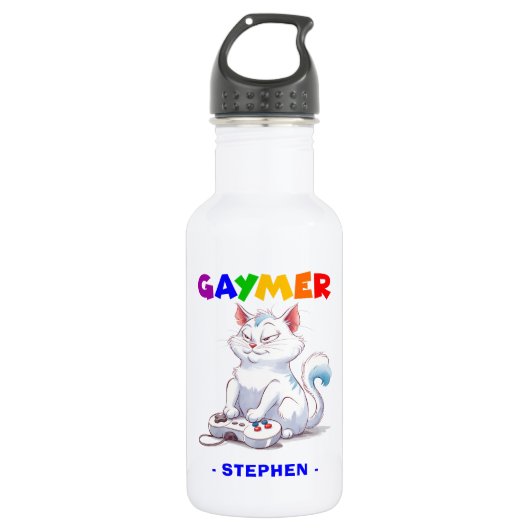 Bouteille D'eau Gaymer - Rainbow Gaming Cat avec console | LGBTQ (Devant)
