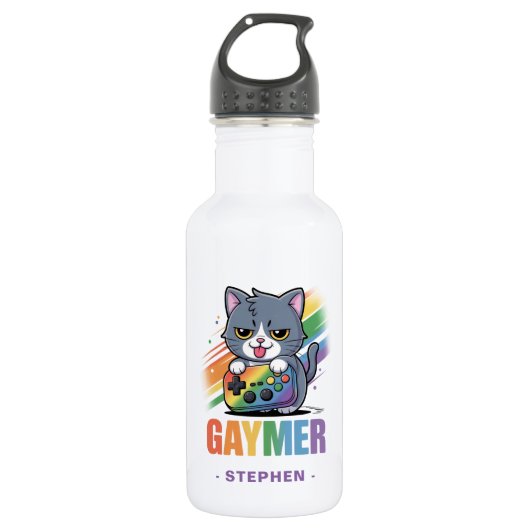 Bouteille D'eau Gaymer - Rainbow Gaming Cat avec console | LGBTQ 2 (Devant)