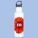 Bouteille D'eau Gerbera Daisy Monogramme initial<br><div class="desc">Fleur de marguerite gerbera orange brûlée avec typographie coque moderne monogramme design initial qui peut être modifié pour personnaliser.</div>