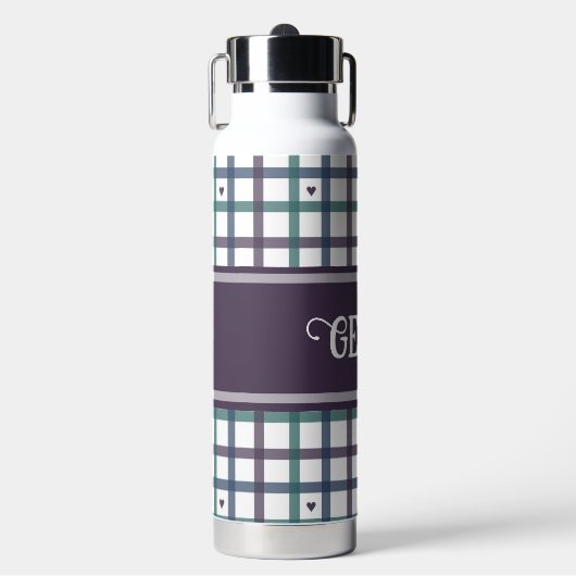 Bouteille D'eau Gingham Cœur Violet (Salle de sport)