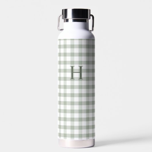 Bouteille D'eau Gingham Vert Classique Monogramme Moderne (Avant)