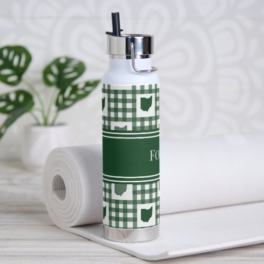 Bouteille D'eau Gingham vert de l'Ohio (Yoga (pivotée))