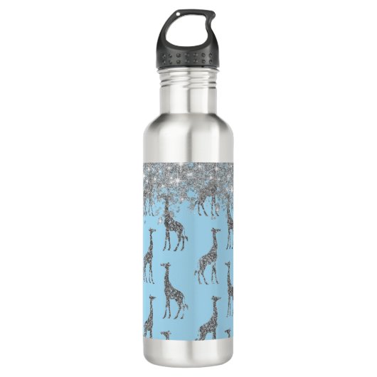 Bouteille D'eau Girafe en argent sur Dreamy Blue Thermal (Devant)