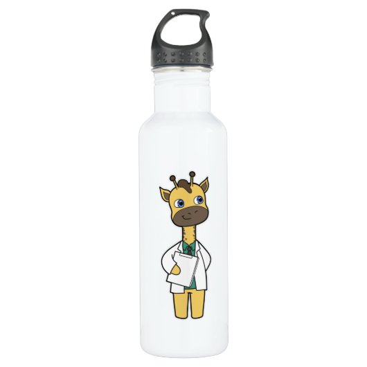 Bouteille D'eau Giraffe en tant que docteur avec Bloc-notes (Devant)