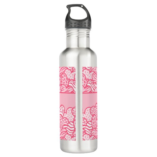 Bouteille D'eau Girly Blush Rose mignon Animal Imprimer Coeurs Nom (Dos)