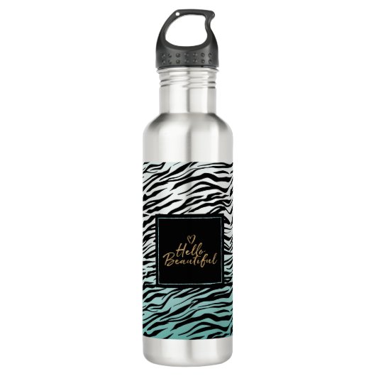 Bouteille D'eau Girly Mint Black Zebra Print Ombre Hello Beautity (Devant)