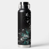 Bouteille D'eau Glitterie Florale noire et Turquoise (Avant)