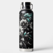 Bouteille D'eau Glitterie Florale noire et Turquoise (Plage)