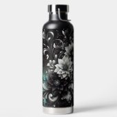 Bouteille D'eau Glitterie Florale noire et Turquoise (Droite)