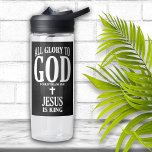 Bouteille D'eau Gloire à Dieu chrétien<br><div class="desc">Gloire à Dieu verset de la Bible 1 Corinéens 10:31 Que vous mangiez ou buviez,  ou quoi que vous fassiez,  faites tout pour la gloire de Dieu.</div>