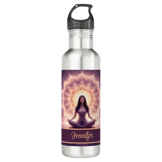 Bouteille D'eau Glowing Mandala Meditation Woman Custom Name       (Devant)