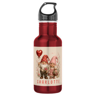 Bouteille D'eau Gnomes de la Saint-Valentin floraux personnalisés