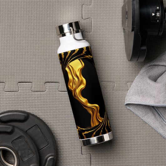 Bouteille D'eau Gold Black Monochrome Achempo Opulent Swirl Liquid (Salle de sport (pivotée))