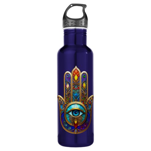 Bouteille D'eau Gold Colorful Hamsa Turquoise Sapphire Third Eye (Devant)