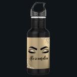 Bouteille D'eau Gold Glitter Sparkle Eyelashes Monogram<br><div class="desc">Gold Faux Foil Parties scintillant d'étincelle métallique broyée Monogramme de métal brossé Nom et cils initiaux (cils), Extensions d'oreillettes et Bouteille d'eau des yeux. Cela rend le cadeau parfait pour 16 ans, mariage, douche nuptiale, anniversaire, baby shower ou bachelorette cadeau pour quelqu'un décorant sa chambre dans le style cool de...</div>
