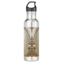 Golden Ornate Frame with Pearls Water Bottle