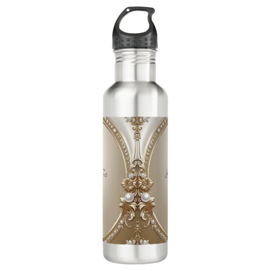 Bouteille D'eau Golden Ornate Frame with Pearls Water Bottle (Devant)
