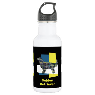 Bouteille D'eau Golden Retriever Chien Jaune & Grille Bleue