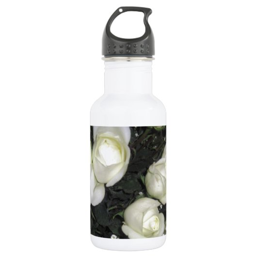 BOUTEILLE D'EAU GORGEANT BOUQUET DE ROSES BLANCHES (Devant)