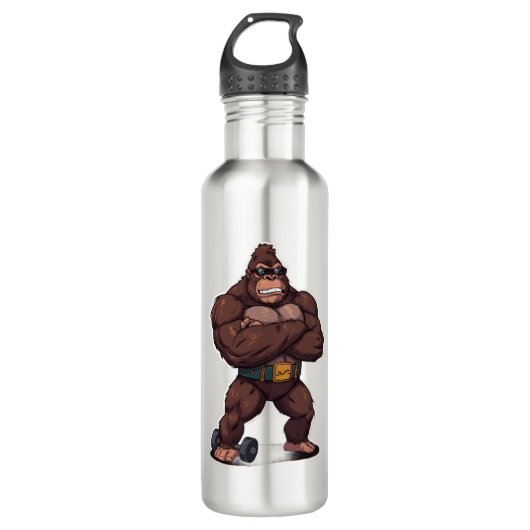Bouteille D'eau Gorilla Bodybuilder Weight Lifter Pop Art Cartoon (Devant)