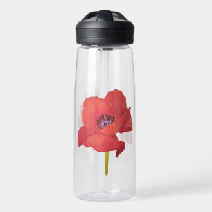 Bouteille D'eau Gourde fleur coquelicot rouge aquarelle